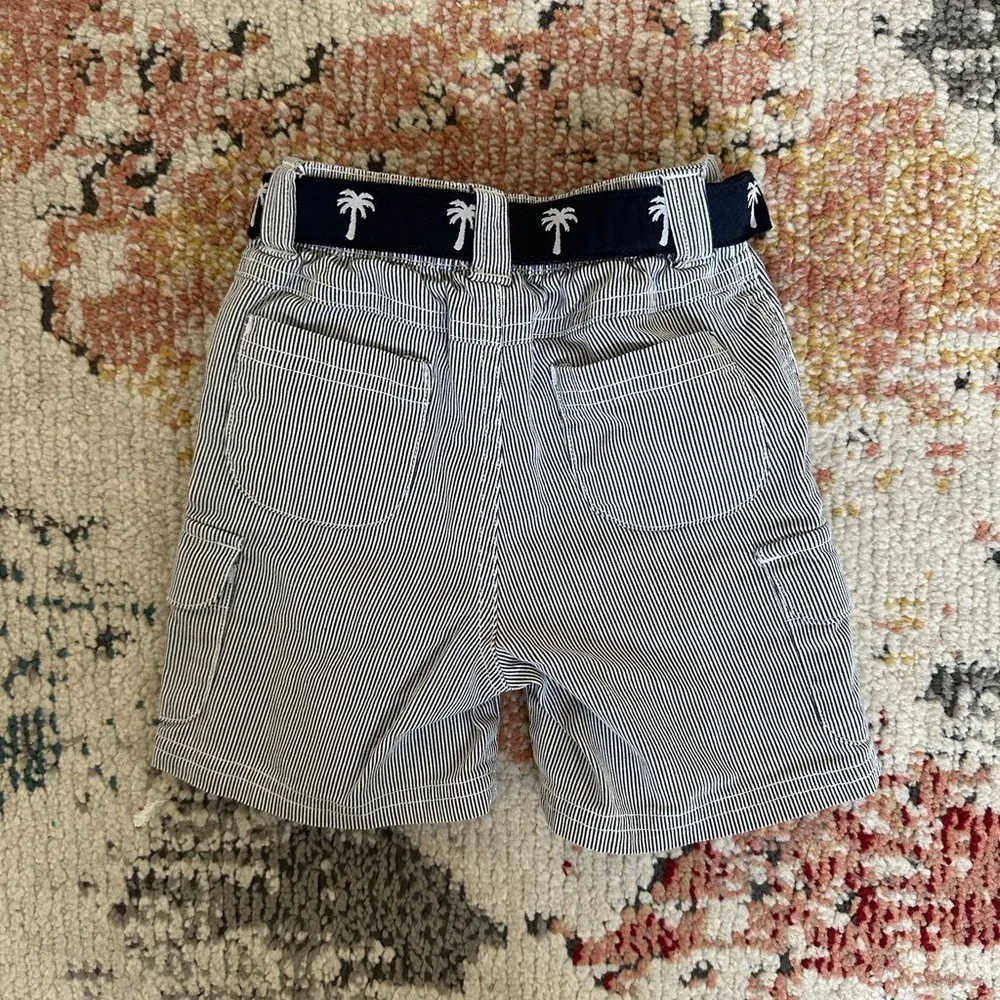 New Gymboree Striped Seersucker Cargo Shorts & Nautical Palm Belt 6-12M baby boy